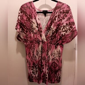 Lane Bryant Pink and Brown Geometric Blouse
